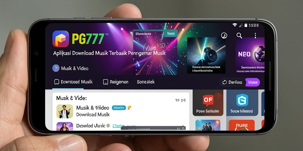 Tampilan antarmuka PG777 dengan fitur download musik yang mudah digunakan.